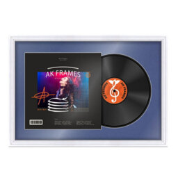"AK Frames 25X17"" White Step Vinyl Record Frame With Blue Mount For 12 Inch Lp Cover & Disc - Overlapped Design" - thumbnail 1