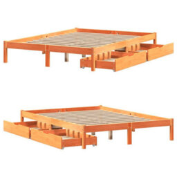 Berkfield Bed Frame Without Mattress Wax Brown 140X190 Cm Solid Wood Pine - thumbnail 9