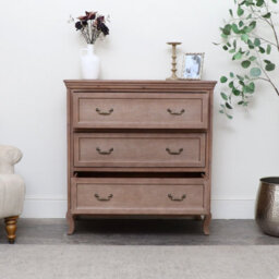 Melody Maison Solid Wood 3 Drawer Chest Of Drawers - Hessian Range - thumbnail 4