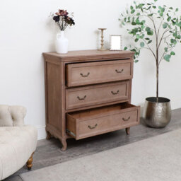 Melody Maison Solid Wood 3 Drawer Chest Of Drawers - Hessian Range - thumbnail 3