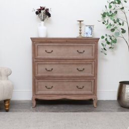 Melody Maison Solid Wood 3 Drawer Chest Of Drawers - Hessian Range - thumbnail 2