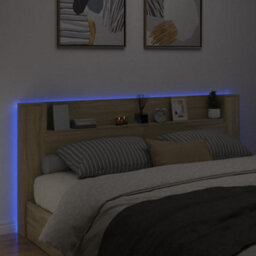 Berkfield Headboard Cabinet With Led Sonoma Oak 220X16.5X103.5 Cm - thumbnail 4