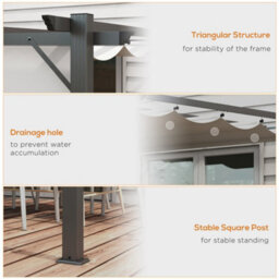 Outsunny 3X3(M) Pergola Gazebo Sun Shade Shelter Aluminium Garden Canopy, Grey - thumbnail 6