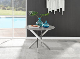 Furniturebox Novara 100Cm 4 Seater Grey Concrete Effect Round Wooden Dining Table With Silver Chrome Legs - thumbnail 2