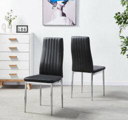 Furnizone UK Set Of 2 Dining Chairs - Monza Modern Dining Chairs - Black Faux Leather Chrome Legs Dining Chairs - Kitchen Dining Room Chairs