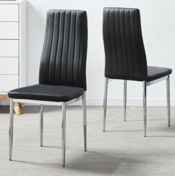 Furnizone UK Set Of 2 Dining Chairs - Monza Modern Dining Chairs - Black Faux Leather Chrome Legs Dining Chairs - Kitchen Dining Room Chairs - thumbnail 3