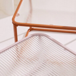 Sweeek - Set Of 2 Nesting Tables Metal And Ribbed Glass Orange And Pink - Tano - thumbnail 6