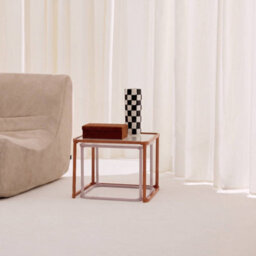Sweeek - Set Of 2 Nesting Tables Metal And Ribbed Glass Orange And Pink - Tano - thumbnail 4