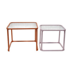 Sweeek - Set Of 2 Nesting Tables Metal And Ribbed Glass Orange And Pink - Tano - thumbnail 2