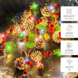 Globrite Christmas Garland - 2M Multi-Coloured Led Faux Pine, Pre-Lit 20 Led Lights Decoration For Fireplace,stairs & Indoor Décor - thumbnail 6