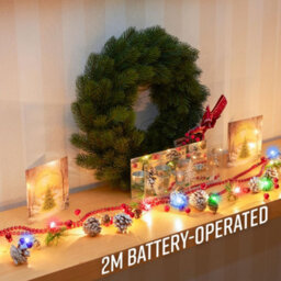 Globrite Christmas Garland - 2M Multi-Coloured Led Faux Pine, Pre-Lit 20 Led Lights Decoration For Fireplace,stairs & Indoor Décor - thumbnail 3
