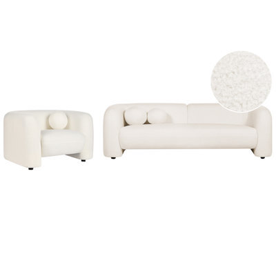 Beliani Living Room Set 4 Seater Leiren Boucle White - image 1