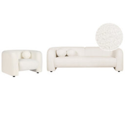 Beliani Living Room Set 4 Seater Leiren Boucle White - thumbnail 1