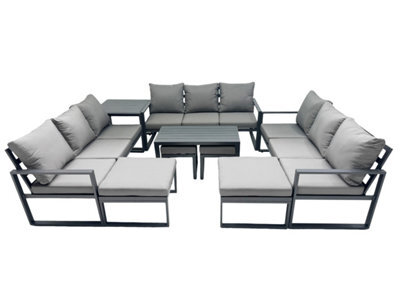 Fimous Outdoor Garden Furniture Set Aluminium Lounge 3 Seat Sofa Oblong Coffee Table Sets With 4 Stools Side Table Dark Grey - image 1
