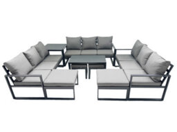 Fimous Outdoor Garden Furniture Set Aluminium Lounge 3 Seat Sofa Oblong Coffee Table Sets With 4 Stools Side Table Dark Grey - thumbnail 1