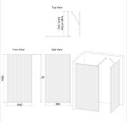 Royal Bathrooms Luxor Walk In Wet Room Fluted Shower Enclosure With 1600 X 800mm Stone Tray & Matt Black Frame 8mm Easy Clean Glass - thumbnail 8