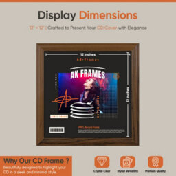 "12X12""  Walnut Classic Vinyl Record Frame For 12 Inch Lp Album Covers - Elegant Wall Display - Ak Frames" - thumbnail 2