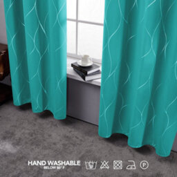 Deconovo Blackout Ring Top Thermal Curtains, Wave Line Foil Printed Curtains For Kids Bedroom, 46 X 54 Inch, Turquoise, One Pair - thumbnail 3