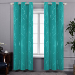Deconovo Blackout Ring Top Thermal Curtains, Wave Line Foil Printed Curtains For Kids Bedroom, 46 X 54 Inch, Turquoise, One Pair - thumbnail 2