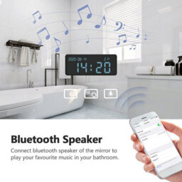 Emke Illuminated Bluetooth Bathroom Mirror With Shaver Socket, 500X700mm Bathroom Mirror With Fuse, Demister, Clock - thumbnail 2