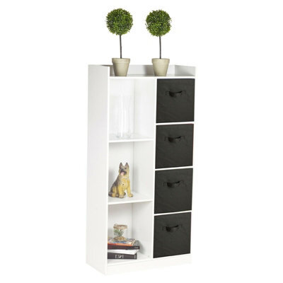 Urbn-Living Urbnliving Height 128Cm Tall Wooden White 7 Cube Bookcase With Black Drawers Shelving Display Storage Unit Cabinet Shelves - image 1