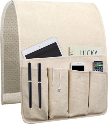 Non-Slip Sofa Armrest Organizer With 5 Pockets, Remote Control Holder (88.9 X 31.5 Cm, Beige) - image 1