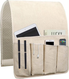 Non-Slip Sofa Armrest Organizer With 5 Pockets, Remote Control Holder (88.9 X 31.5 Cm, Beige) - thumbnail 1