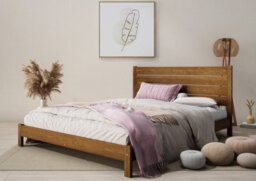 Nodax King Bed Frame, F15, Solid Pine Wood, Easy Assembly, Sturdy Slats & Extra Support Legs, 5Ft, Oak Finish - thumbnail 1
