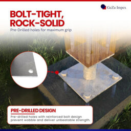 Gezu Impex Heavy Duty Hot Dip Galvanised Elevator Bolt Down Pergola Post Support - Pergola Base - 70 X 70 mm (Pack Of 4) - thumbnail 5