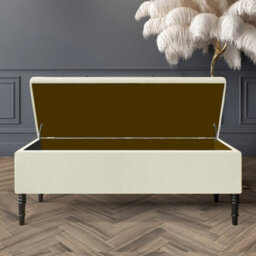 150Cm Paris Striped Ottoman Storage Bench -Upholstered Shoes Bench With Black Turned Wooden Legs - Cream Naple Ottoman Bench - thumbnail 2