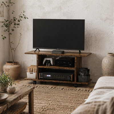 Wyld Haus Rinael 80Cm Rustic Brown Mobile Tv Storage Unit With Shelves And Bookcase Style Design - image 1
