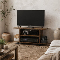 Wyld Haus Rinael 80Cm Rustic Brown Mobile Tv Storage Unit With Shelves And Bookcase Style Design - thumbnail 1