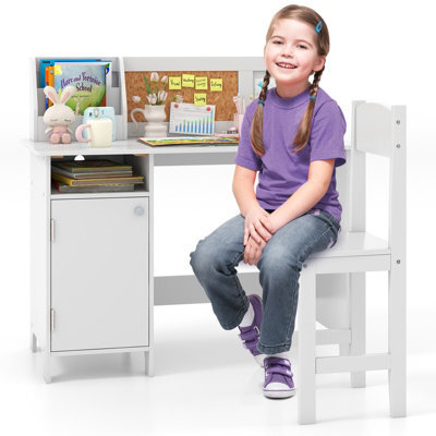 Costway Kids Table And Chair Set Children Study Table W/ Hutch-White - image 1