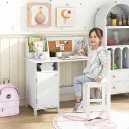 Costway Kids Table And Chair Set Children Study Table W/ Hutch-White - thumbnail 9