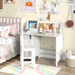 Costway Kids Table And Chair Set Children Study Table W/ Hutch-White - thumbnail 8