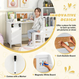 Costway Kids Table And Chair Set Children Study Table W/ Hutch-White - thumbnail 6