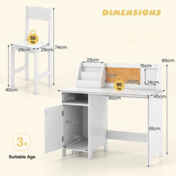 Costway Kids Table And Chair Set Children Study Table W/ Hutch-White - thumbnail 2