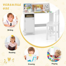 Costway Kids Table And Chair Set Children Study Table W/ Hutch-White - thumbnail 7