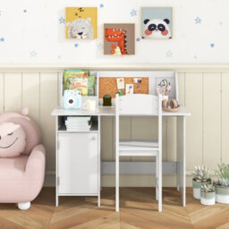 Costway Kids Table And Chair Set Children Study Table W/ Hutch-White - thumbnail 3