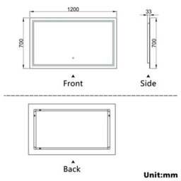 AVER-GROWTH Bathroom Mirror With Led Lights Demister Pad Anti-Fog Dimmable Touch/wall Switch Portrait/landscape Wall Mounted 1200X700mm - thumbnail 8