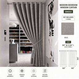 Aspire Homeware Beige Linen 100% Blackout Curtain Thermal Insulated Eyelet Single Panel Door Curtain (W)168Cm X (D)213Cm - thumbnail 7