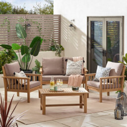 Furniturebox Vitur Wooden Garden Sofa Set, 4 Seat Outdoor Sofa Set, Wooden Garden Furniture Set, 2 Chairs,  Sofa, Coffee Table Set