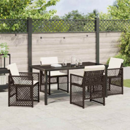 Berkfield Modern Garden Dining Set 5 Pcs Brown Poly Rattan - thumbnail 4
