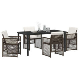 Berkfield Modern Garden Dining Set 5 Pcs Brown Poly Rattan - thumbnail 3