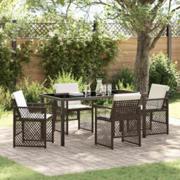 Berkfield Modern Garden Dining Set 5 Pcs Brown Poly Rattan - thumbnail 2