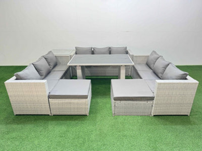 Fimous Patio Outdoor Garden Furniture Sets With Black Glass Top Dining Table 3 Seater Sofa Side Table 2 Big Stool Light Grey - image 1