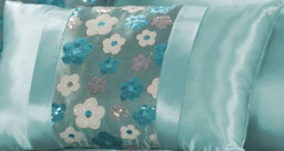 Homes & Linen Romi Luxury Floral Embroidered Teal Oblong Filled Decorative Cushion