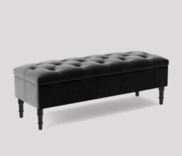 Alyana Ottoman Bench With Storage And Turned Wooden Legs. 150Cm Wide Ottoman Box - Steel Dark Grey Plush Velvet