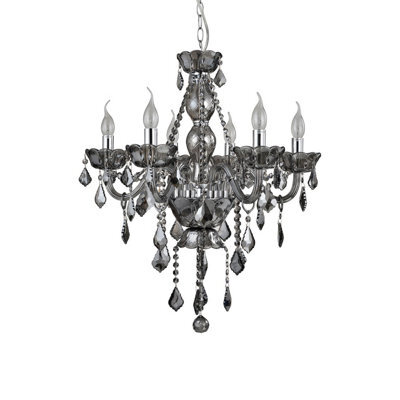 Orsina  6-Arm Smoked Crystal Chandelier, Candle-Style Glass Ceiling Lamp With K9 Droplets, Crystal Ceiling Light - image 1