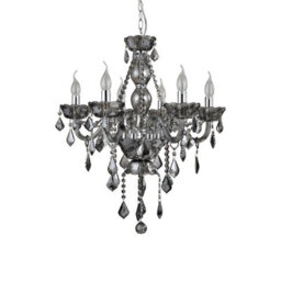 Orsina  6-Arm Smoked Crystal Chandelier, Candle-Style Glass Ceiling Lamp With K9 Droplets, Crystal Ceiling Light - thumbnail 1